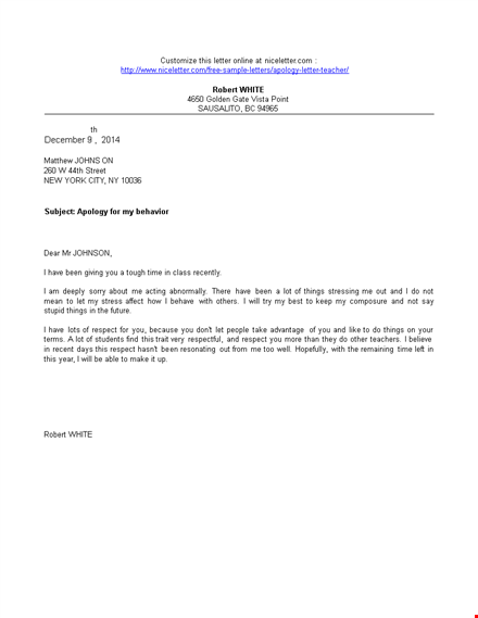 formal apology letter to teacher template template