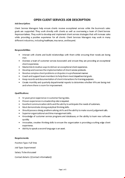 open client services job description template