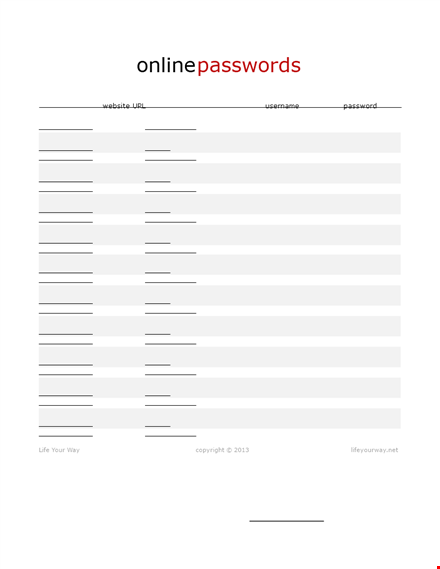 password list template - manage website passwords & usernames online template
