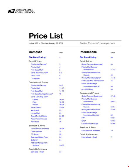 price list chart template