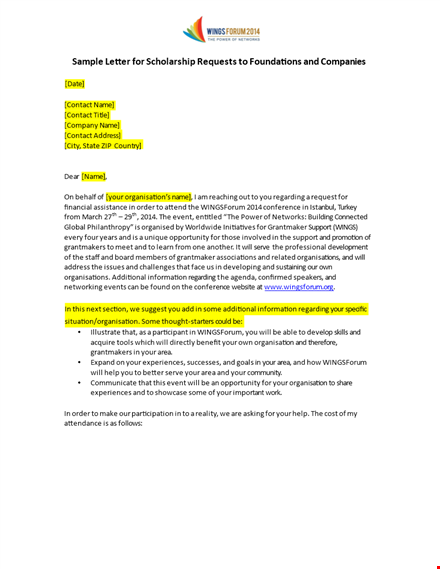 scholarship application request letter - wingsforum organisation template