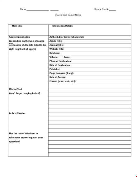 printable cornell note taking template word template