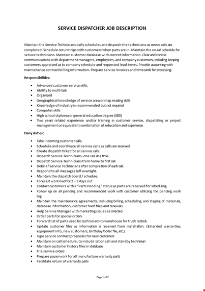 service dispatcher job description template