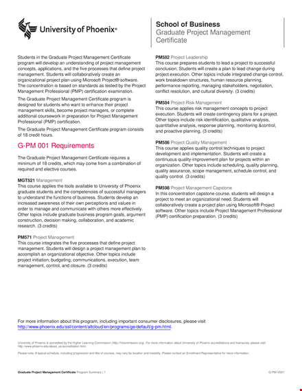 graduate project management certificate template