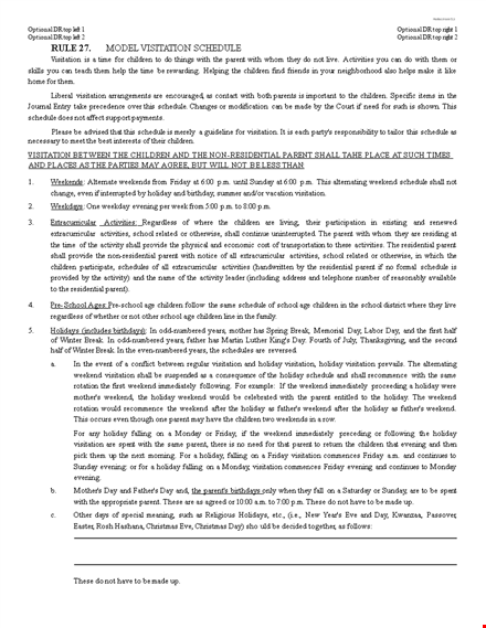 model visitation schedule template template