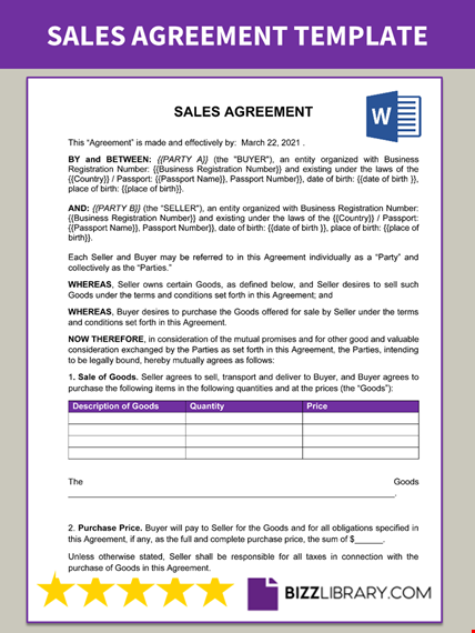 sales agreement template