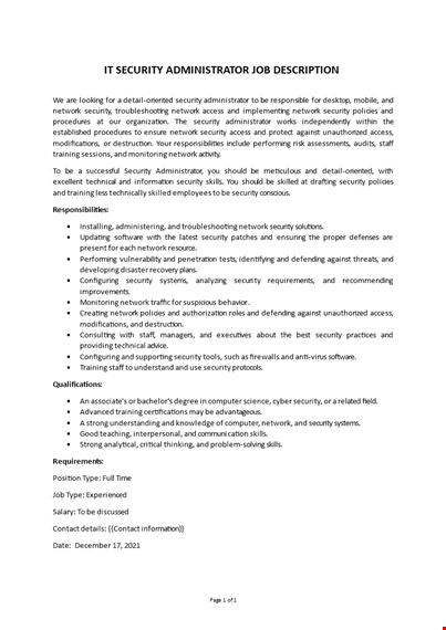 it security administrator job description template