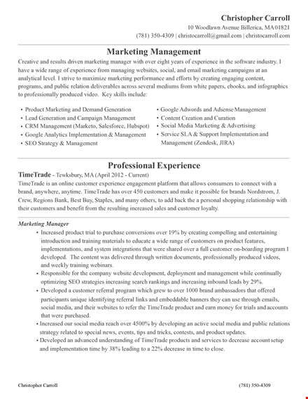 product marketing manager resume - marketing, management, product support, creating template