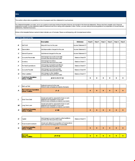 cash flow statement template including guidelines template