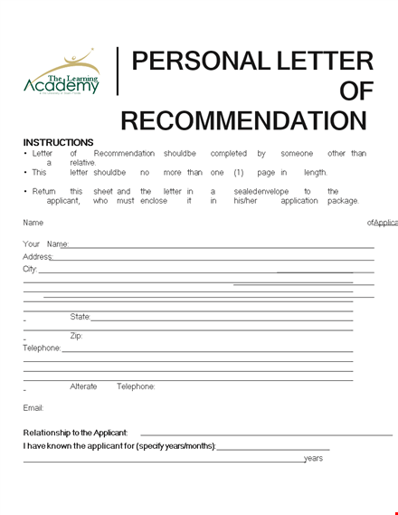 personal letter of recommendation template