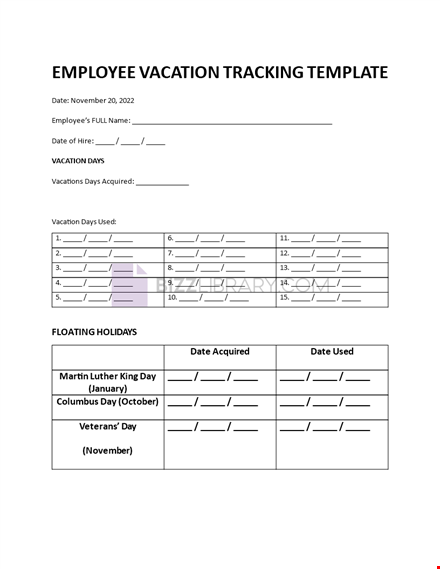 employee vacation tracker template