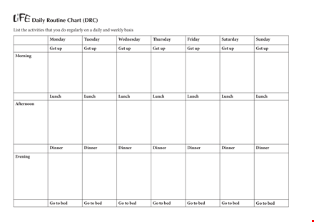 create a daily routine chart for better productivity - lunch and dinner included template