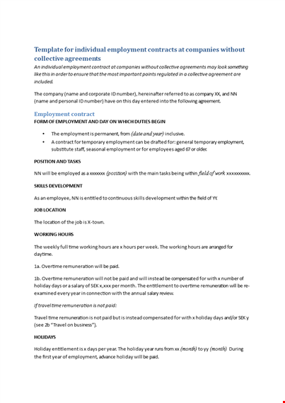 employment contract - salary, remuneration, and employment template