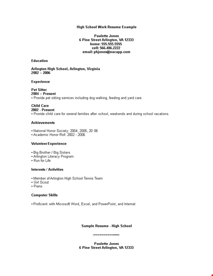 high school work resume example template