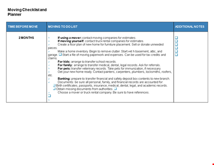 moving packing checklist template