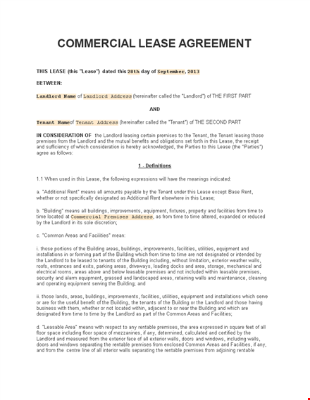 commercial lease agreement template template