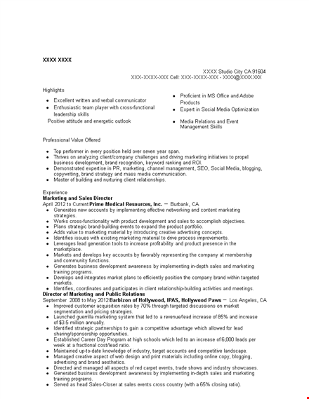marketing and sales director resume template