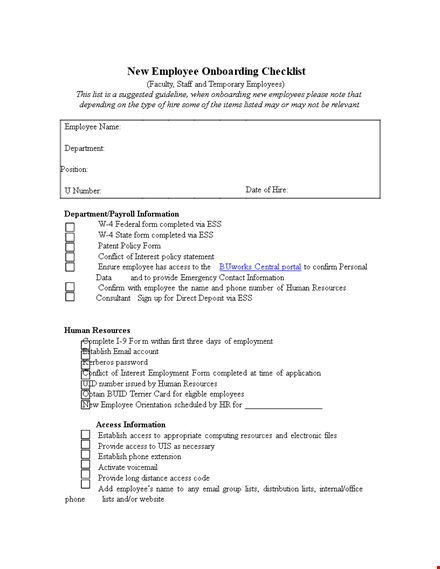 new employee onboarding checklist - streamlining office access and providing resources template
