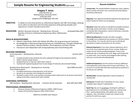 resume objective example for students template