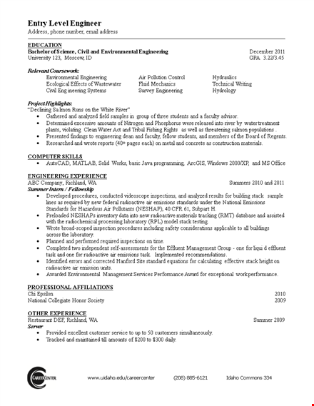 entry level civil engineering resume template