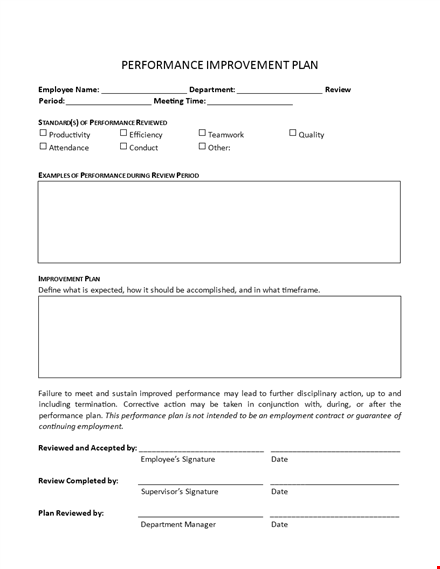 improve employee performance with performance improvement plan template template