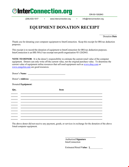 interconnection equipment donation receipt - maximize the value of your donation template