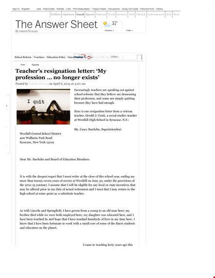 new teacher job resignation letter template