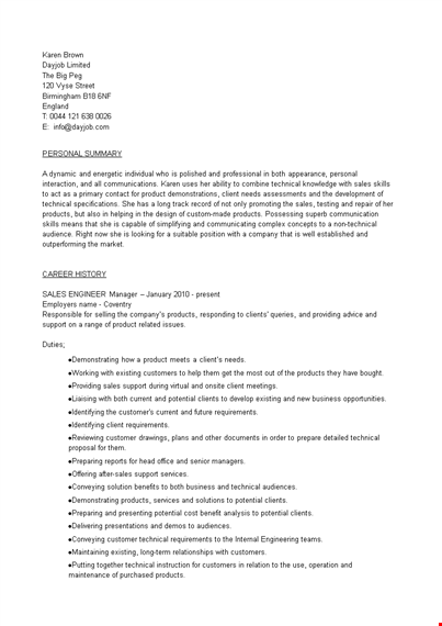 sales engineer manager resume template