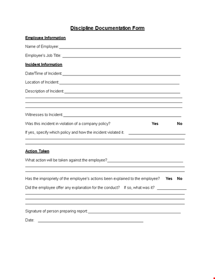 employee disciplinary action form & policy: incident information template