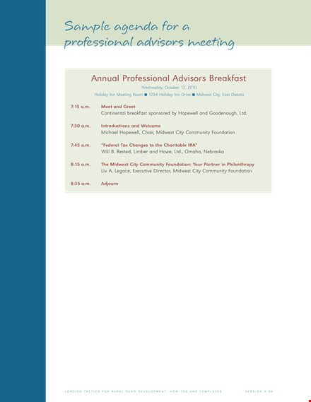 professional agenda layout | enhance community foundation events | midwest focus template