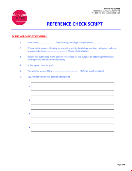 job competencies reference check form template