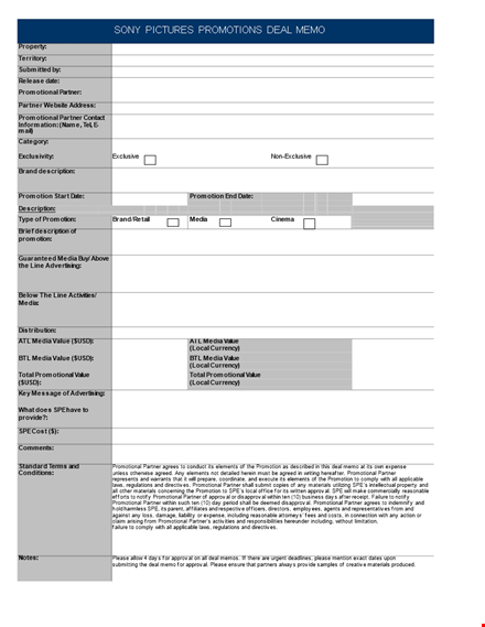 promotion deal memo template template