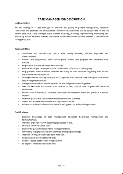 case manager job description template