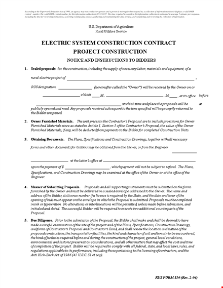 electric system construction contract sample for construction: owner and bidder shall template