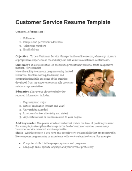 customer service resume template - gain an edge with relevant experience template