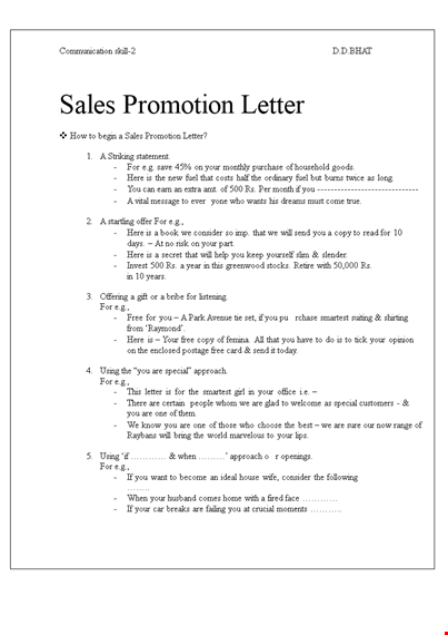 insurance sales promotion letter template