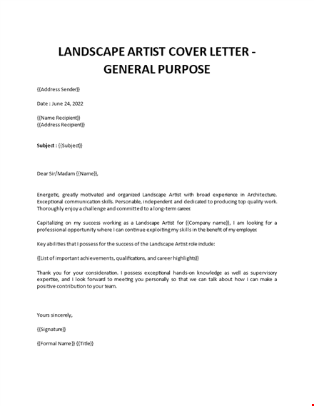 landscape artist cover letter template
