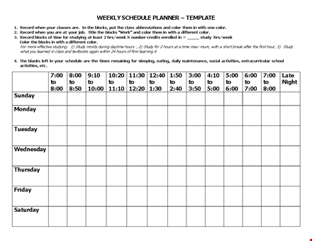 weekly schedule planner template template