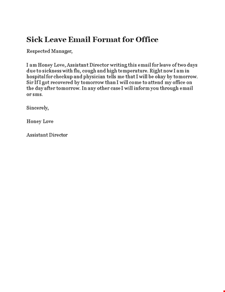 apply for sick leave via email - office leave request for tomorrow template