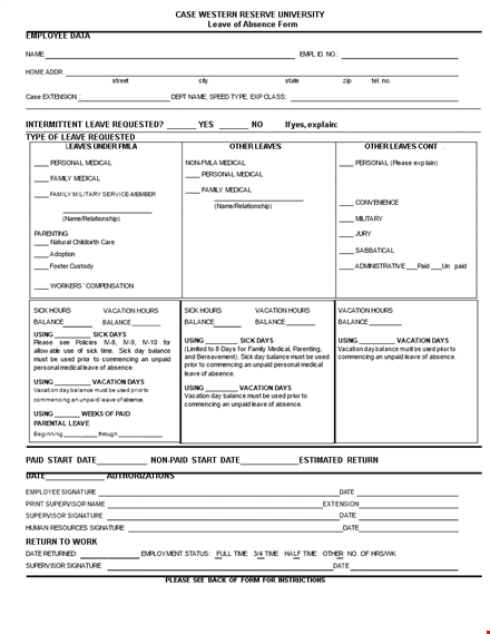 leave of absence template - employee, medical, personal, family template