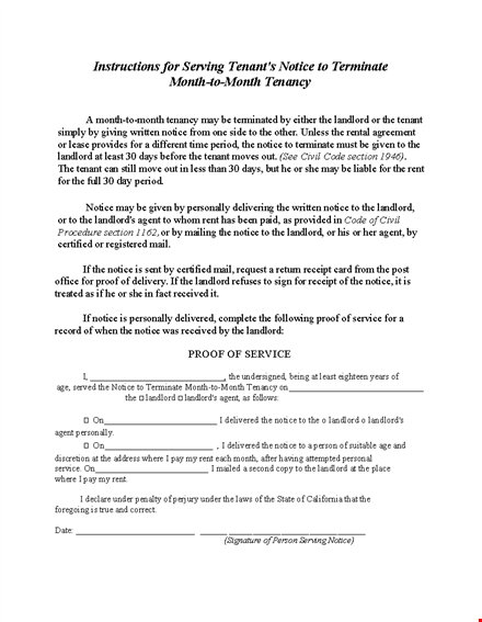 notice to terminate month to month tenancy template