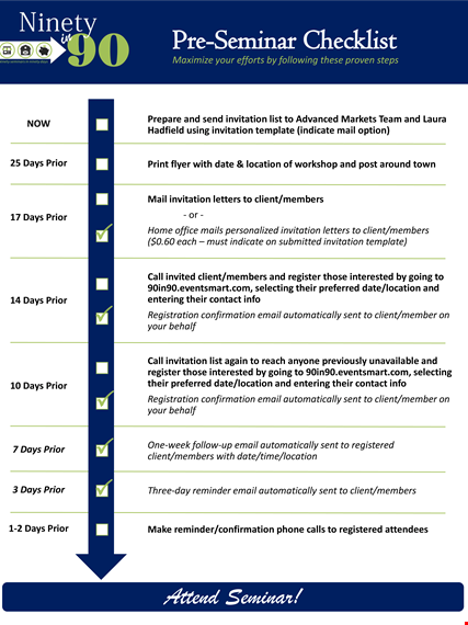 pre seminar checklist template template