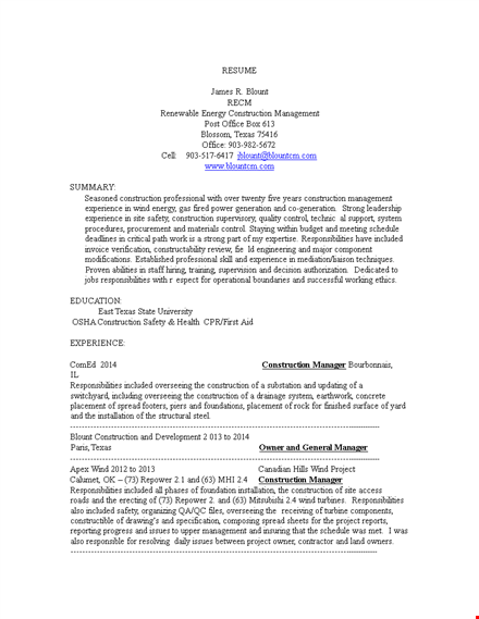 construction resume template