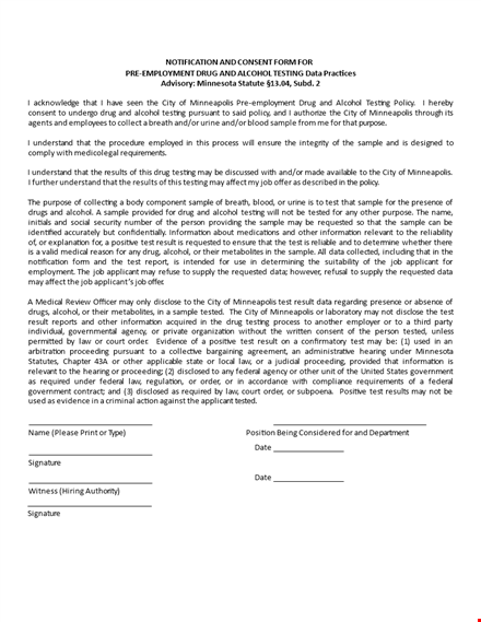drug test consent notification form template