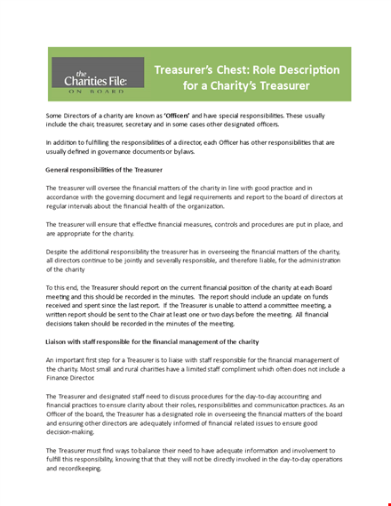 charity treasurer job description - ensure financial stability and oversight template