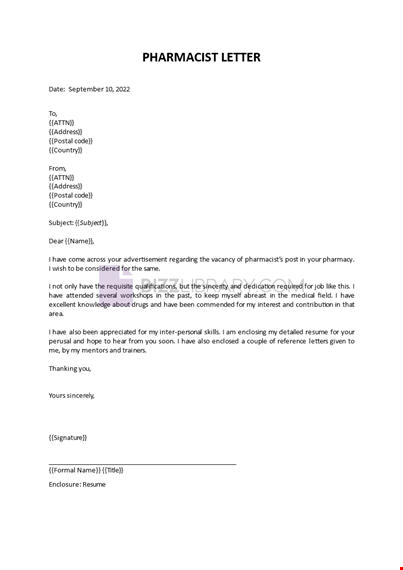 sample pharmacist cover letter template