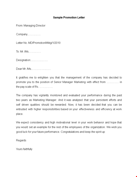 promotion letter: company decided to award promotion template