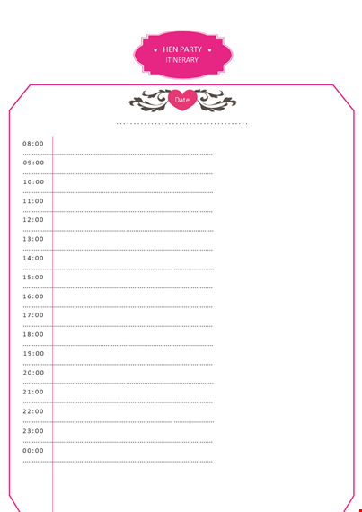 party itinerary for a hen party - plan your memorable celebration template