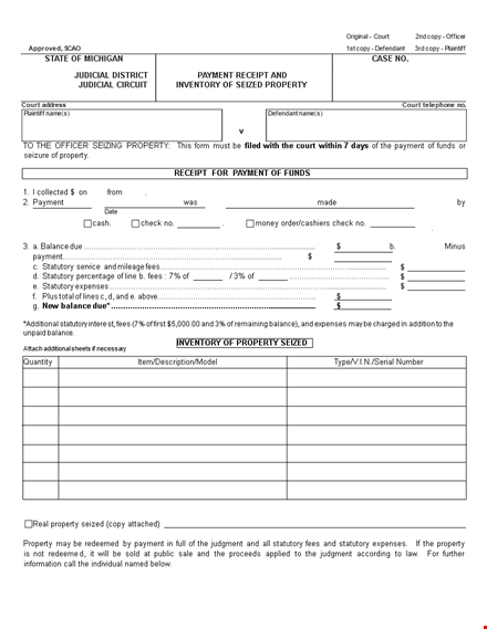 payment receipt template - manage funds, property balance, court & statutory payments template