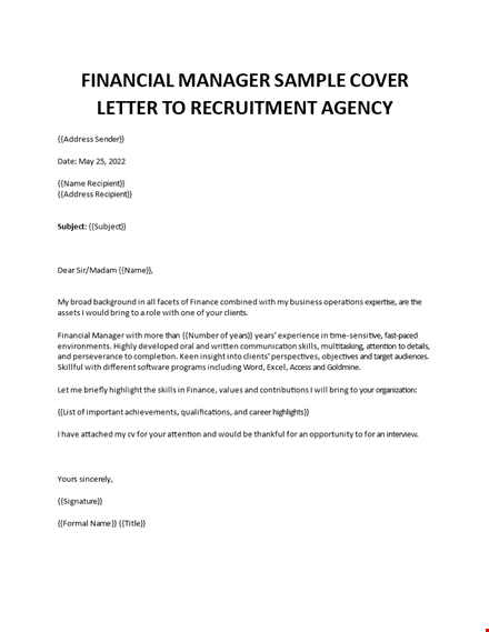 financial manager sample cover letter template